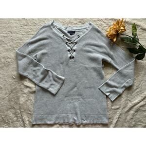 American Eagle Gray Tie Neck Henley Top Medium